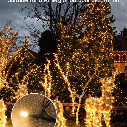 100FT Christmas Lights, 300LED Outdoor Christmas Lights Warm White, Smart String Lights with Memory Function, IP65 Waterproof, 8 Modes, Smart Timing, for Christmas Tree Birthday Garden Decor