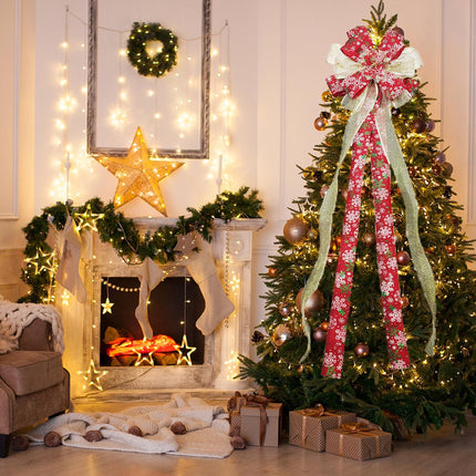Christmas Tree Topper Bow, 55 "13" Large Glitter Artificial Flower Wreath Bow, with Long Streamer Mesh Wired Edge Ribbon Home/Restaurant Christmas Decoration