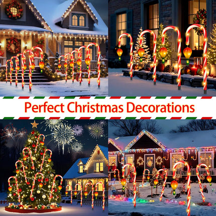 12 Pack Outdoor Christmas Decorations, 21" Solar Candy Cane Christmas Lights with Lantern and 180 Bright LED, Waterproof 8 Modes Outside Xmas Decorations for Outdoor Yard Garden Pathway