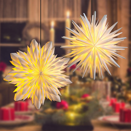 3D LED Paper Star Lantern - 23.5" Christmas Decorations Indoor, Twinkle Fairy Lights Window Decor, Holiday Party Hanging Lighted Stars Ornaments, White