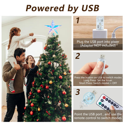 Christmas Tree Star Topper 11.8" PET Christmas Tree Topper Lighted with Remote Multicolour 20LED Lighted Treetop Decorate for Xmas Decorations Ornaments Holiday Party Indoor Decor