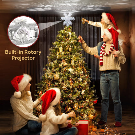 Christmas Tree Topper Lighted Star Tree Topper with Rotating Snowflake Projector Lights, LED Silver Snowflakes Tree Topper for Xmas Tree Decorations (Silver Snow)