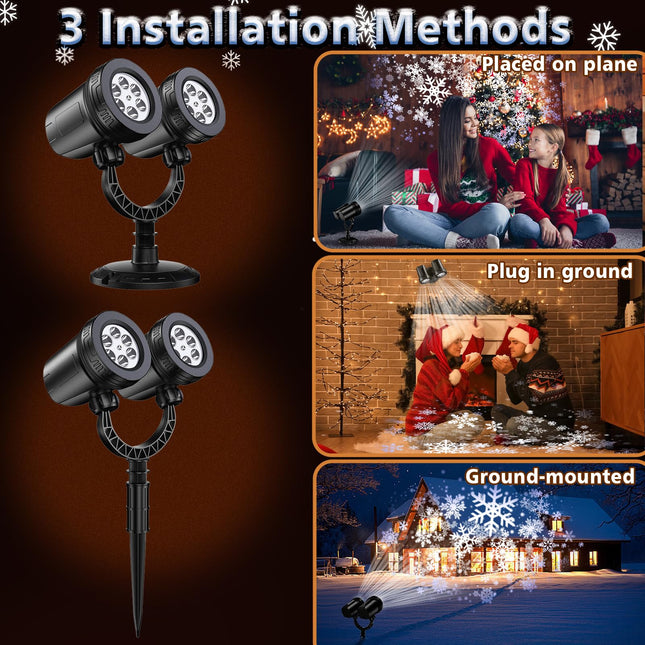 Christmas Projector Lights Outdoor - IP65 Waterproof LED Snowflake Projector Lights Outdoor with Double Head, Snowfall Projector Lights Landscape Decor Lamp for Party Garden Halloween Xmas Holiday