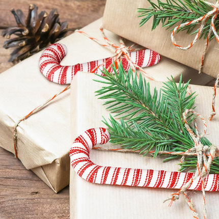 24pcs Candy Cane Christmas Decorations for Tree - Red White Fabric Wrapped Candy Cane Christmas Hanging Ornaments for Farmhouse Christmas Decor Candyland Party Favor Supplies