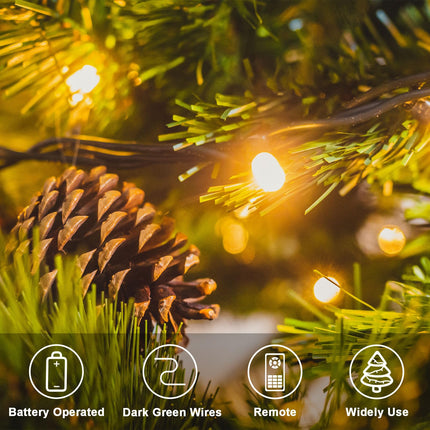 ZAIYW Battery Operated String Lights 4 Pack 16.5Ft 50LED String Lights with Remote Control 8 Modes Timer Christmas Lights Green Wire for Outdoor Garden Party Garlands Xmas Tree Decor (Warm White)
