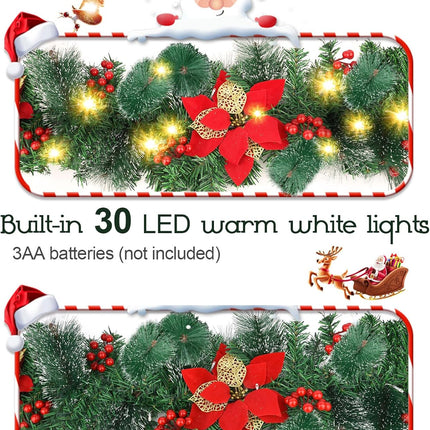 Christmas Garlands,Christmas Garland with Lights,Christmas Garland for Mantle,9ft Pre-lit Christmas Garland for Interior Decoration,Fireplaces,Stairs,Door Christmas Decorations Battery Operated