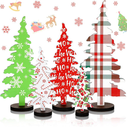 BBTO 5 Pcs Christmas Decorations Wooden Christmas Tree Table Decor Rustic Decorative standing Christmas Tree Centerpiece Xmas Winter Tiered Tray Decor for Home Shelf