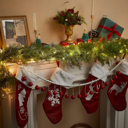 6FT Christmas Garland PARTY JOY Cedar Garland with 9.8FT LED Lights String, Greenery Plant for Christmas Decorations Table Mantle Background Wall Room Outdoor Indoor Winter Decoration