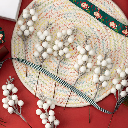 Crafare 24 Pack 7.5Inch Christmas Glitter Berries Stems Artificial Christmas Picks for Christmas Tree Ornaments, DIY Xmas Wreath, Crafts, Holiday and Home Decor, White
