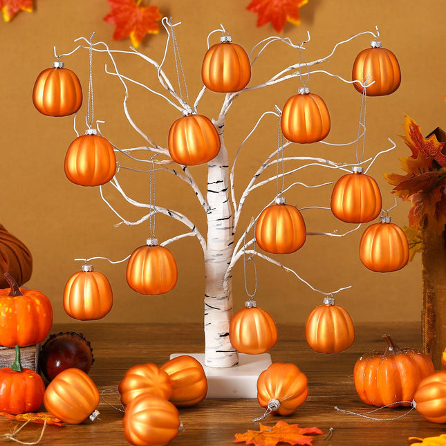 Tigeen 24 Pcs Fall Pumpkin Ornaments Pumpkin Ball Ornaments for Tree Fall Hanging Tree Decorations Thanksgiving Ornament for Small Tree Pumpkin Tree Decor for Halloween (Classic Pumpkin)
