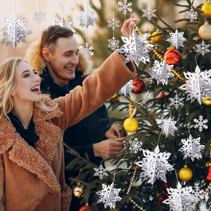 30pcs Paper Snowflakes Ornaments Decorations, 3D Silver Hanging Snowflake, Large Snowflake Garland for Christmas Decorations, Winter Wonderland Year Party Home Decorations