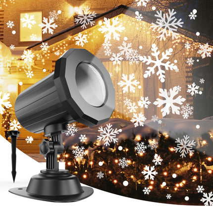 Snowflake Christmas Projector Lights Outdoor, Single-Head Dynamic Snowfall Projection Light, Waterproof Xmas Decoration Lighting for Wall Patio Yard Indoor Wall