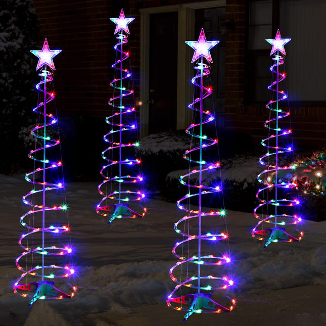 Macarrie 4 Pcs Spiral Christmas Tree Lights Lighted Christmas Tree 125 Colorful LEDs Plug in Christmas Outdoor Decorations Tree and Star Topper for Xmas Yard Garden Patio Indoor Decor (Classic)