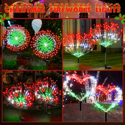4 Pcs Christmas Solar Firework Stake Lights 180 LED 8 Modes Christmas Solar Lights Waterproof LED Sparkler Lights Outdoor Decoration for Xmas Holiday Garden Patio Yard Pathway Walkway