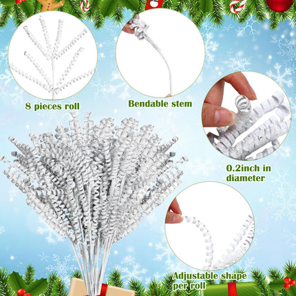 Tigeen 30 Pcs 16.5" White Christmas Tree Curly Picks Sprays Artificial Glitter Stems Glittery Twigs Branches for Christmas Tree Ornament Vase Filler DIY Garland Wreath Crafts Holiday Home Decor