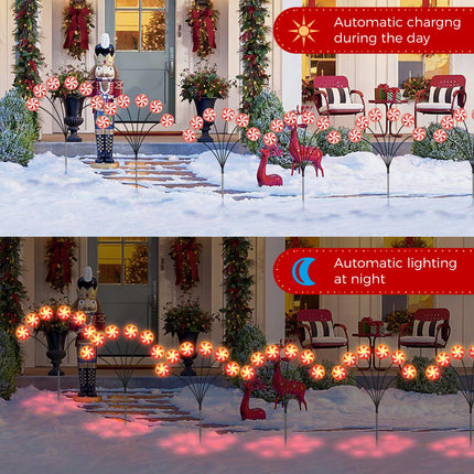 Christmas Solar Swaying Lights Outdoor Decorations, Lollipops Firefly Stake Lights, Waterproof Candy Garden Lights for Patio Yard Pathway Walkway Party Decor (Red Candy-4pcs)