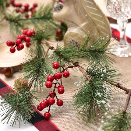 DearHouse 6FT Berry Christmas Garland with Pine Needles Berries Pinecones Winter Artificial Greenery Garland for Holiday Season Mantel Fireplace Table Runner Centerpiece Year Decoration