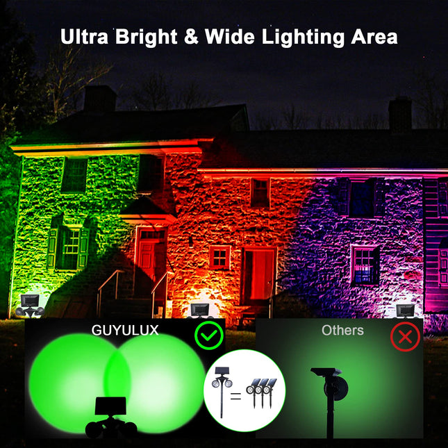Solar Spotlights Outdoor Waterproof, 7-Color Cycling Landscape Light Dusk to Dawn, Stake Solar Lights Stay On All Night, Solar Uplights for Yard/Patio/Outside Decor/Halloween/Christmas, 2-Pack