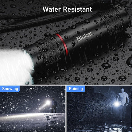 Blukar Rechargeable Flashlight, Super Bright Adjustable Focus Flashlights | 4 Lighting Modes, Long Lasting, Waterproof Small Mini LED Flash Light for Power Cuts, Emergency, Camping, Hiking, Outdoor - Black