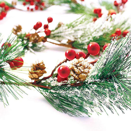Christmas Garland Winter Red Berries Holiday Decoration Pine Cones, Evergreen Pine Needle – Unlit Berry Garlands Xmas Decor, Kitchen, Bar, Fireplace/Indoor/Outdoor Greenery with Snow 6 Ft Long (6ft)