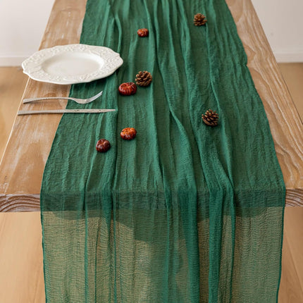Keketo Christmas Table Runner Emerald Green Cheesecloth Gauze 120 Inch 10 FT Rustic Boho Cheese Cloth Table Runner for Wedding Baby Shower Bridal Shower Birthday Party Long Sheer Home Decorations