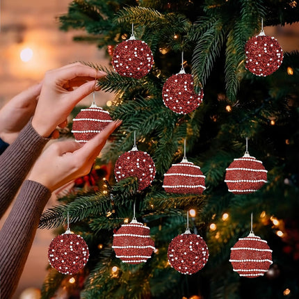 Christmas Balls Decoration - Glitter with Flower Textural Shatterproof Christmas Balls, 12 Pieces Plastic Hanging Balls for Christmas, Holiday, Parties, and Wreath (Red)