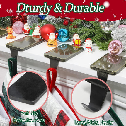 HMASYO Christmas Stocking Holders for Mantle Set of 4, Heavy Duty Metal Stocking Hangers Base, Multi-Use Stocking Hooks for Fireplace Mantel Tables Christmas Home Xmas Party Decoration
