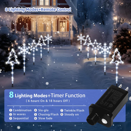 6 Pack Plug in Christmas Pathway Lights Outdoor Decorations with Timer,8 Modes White Xmas Snowflake Waterproof Led Garden Stake Lights for Walkway Porch Yard Lawn Holiday Decor