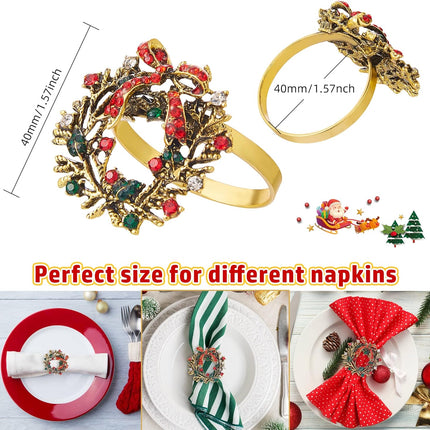 ZeeDix Christmas Wreath Napkin Rings Set of 6, Holiday Napkin Rings Christmas Napkin Ring Holders for Cloth Napkins, Xmas Napkin Rings for Christmas Thanksgiving Holiday Dinner Party Table Setting