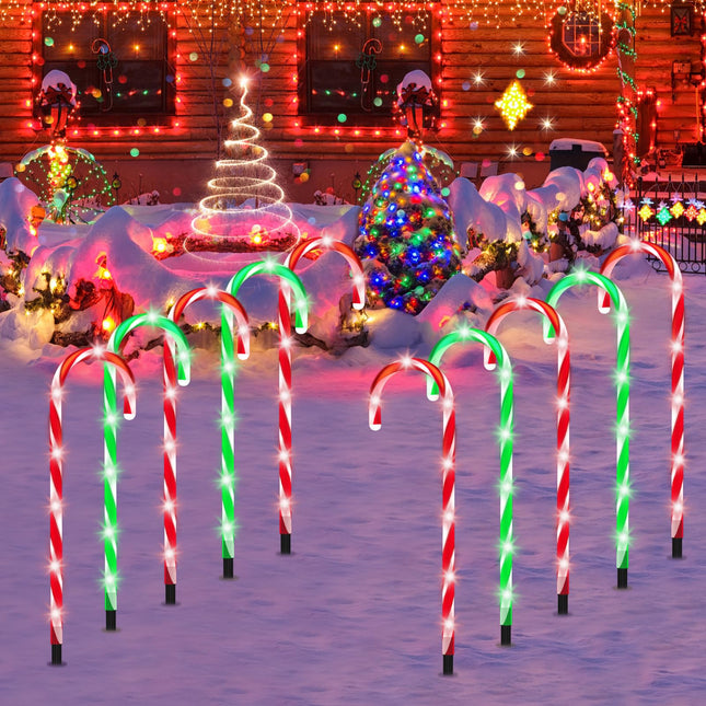 22" Christmas Candy Cane Pathway Markers Lights, Outdoor Christmas Decorations for Yard Patio Garden Walkway, Candy Cane Christmas Decor with 48 LED, 8 Pack (Red & Green)