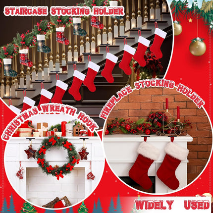 4 Pcs Christmas Stocking Holders Mantle Hanging Hooks Weighted Metal Stocking Hangers DIY Stocking Holders Holiday Fireplace Stand Hanger Holder for Xmas Party Decoration (Black)