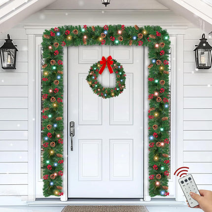 Remote Control & Timer 12 Modes 9 Ft Prelit Christmas Garland Decorations 50 Warm White & Colorful Change Lights Cedar Garland 290 Scots Smoky Pine 12 Pinecone Red Berry Mantle Fireplace Xmas Garland