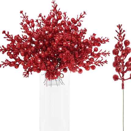 36pcs Glitter Berries Stems, 7.9 Inch Christmas Berries Stems Glitter, Artificial Berry Picks Christmas Red Berries Stems for Vases for Decoration Christmas Tree Wreath