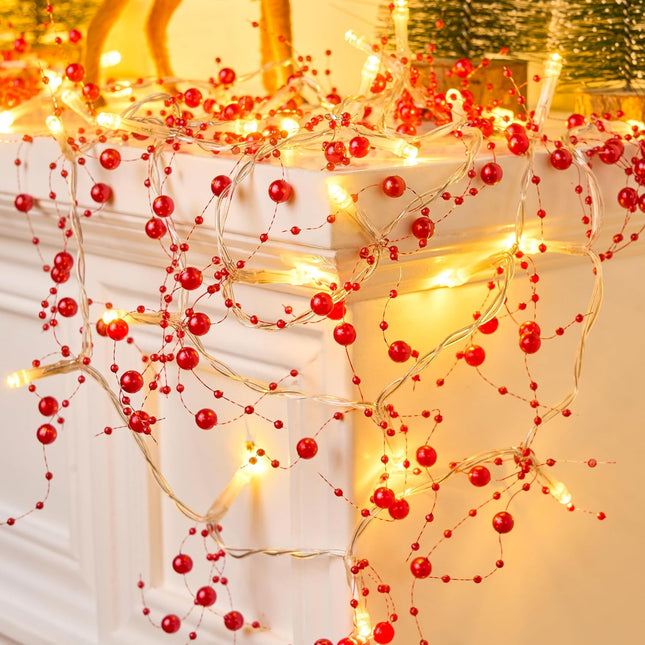 JOYIN 10.8ft Christmas Berry Garland String Light Beaded, 39 LED Decorative Prelit Garland, Indoor and Outdoor Decorations for Home, Parties and Indoor Garland for Mantle Fireplace Christmas Holiday