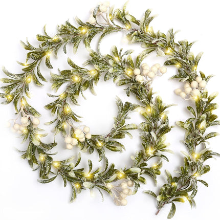 Joyhalo Christmas Garland with Lights Battery Operated - 5.9ft 20 LED White Berry Lighted Christmas Garland, Christmas Decorations Prelit Garland Indoor Outdoor Fireplace, Stair, Railing, Mantle Decor