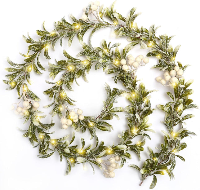 Joyhalo Christmas Garland with Lights Battery Operated - 5.9ft 20 LED White Berry Lighted Christmas Garland, Christmas Decorations Prelit Garland Indoor Outdoor Fireplace, Stair, Railing, Mantle Decor