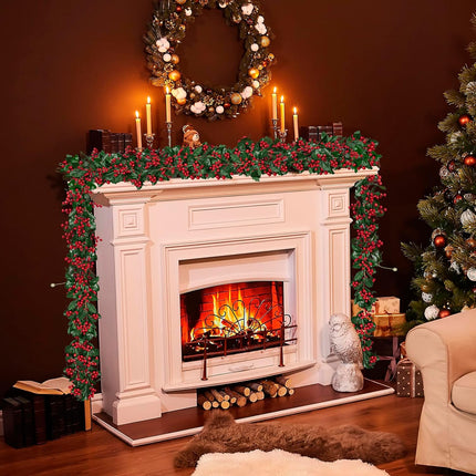 6 FT Red Berry Christmas Garland, Fireplace Decoration for Christmas Holiday Year Decor,Flexible Artificial Berry Garland for Indoor Outdoor Home