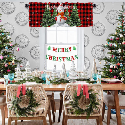 Christmas Valance for Windows Snowman with Xmas Tree Window Toppers Valances Rod Pocket 1 Panel Red Buffalo Plaid Check Window Treatments for Kitchen Bathroom Bedroom 54 x 18 inch