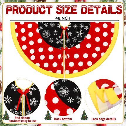 Boao 48 Inch Christmas Mouse Tree Skirt red Snowflake Merry Christmas Tree Skirt Cartoon Character Decor Xmas Round Red Tree Decoration Skirts Tree Mat for Holiday Christmas Party Decorations