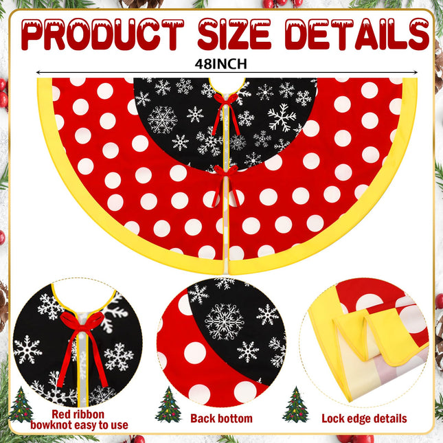 Boao 48 Inch Christmas Mouse Tree Skirt red Snowflake Merry Christmas Tree Skirt Cartoon Character Decor Xmas Round Red Tree Decoration Skirts Tree Mat for Holiday Christmas Party Decorations