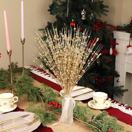 N&T NIETING 20 Pack Artificial Glitter Golden Berries Christmas Decor 15.7 Inchs Christmas Picks Tree Sticks Glitter Sticks for DIY Wreath Crafts Fireplace Holiday Home Decoration Wedding