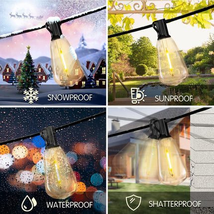 DAYBETTER Outdoor String Lights 50FT Waterproof LED Edison Outside Lights,2700K 17 Shatterproof ST38 Bulbs, Hanging Umbrella Lights for Garden Camping Patio Porch Backyard Deck Balcony