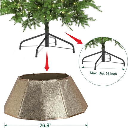 Dazzling Christmas Tree Collar, 26" D Crystal Christmas Tree Base Cover, Foldable Christmas Tree Ring, Handmade Christmas Tree Skirt for Xmas Tree Decoration (Rose Gold, Diamond)