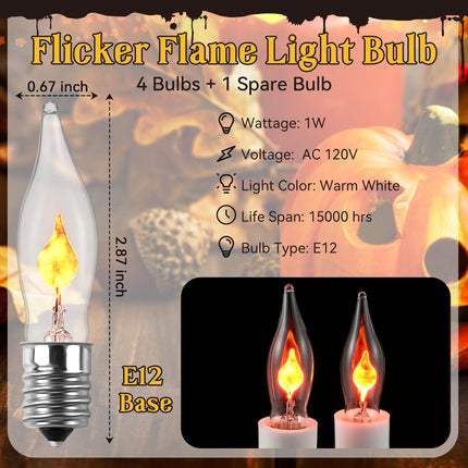 Meonum 4 Pcs Window Candles Kit Electric Christmas Window Candle, Flicker Flame Electric Window Candle Light with Gold Base, 5 Bulb and 5 Suction Cup Holder for Window Table Holiday Decor