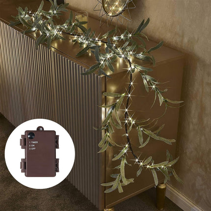 Birchlitland Lighted Olive Garland Battery Operated with Timer 6FT 96 LED Fairy Lights, Faux Vine with Lights for Mantel Fireplace Wall Patio Wedding and Holiday Decor
