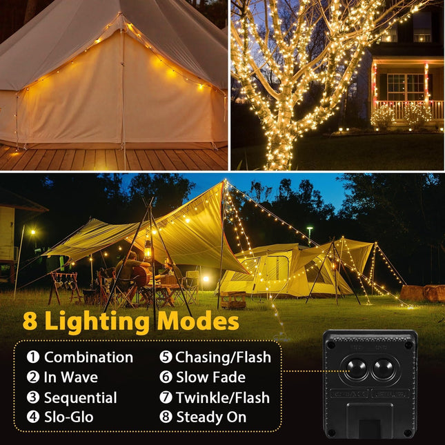 Mocalido 2 Pack Total 80FT Solar String Lights for Outside, 240 LED Outdoor String Lights Solar Powered, IP65 Waterproof Christmas Fairy Tree Light with 8 Modes, Warm White