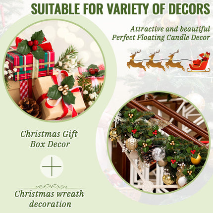 50 Pieces Christmas Holly Berries for Crafts Faux Berry Flowers Holly Leaves and Berries Christmas Wreath Fillers for Christmas Vase Fillers Floating Candle Table Centerpiece (Red, Gold)