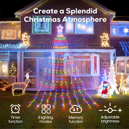12.5ft Christmas Outdoor Decorations with Remote, 320 LED 9 Strands Waterfall Tree Lights for Yard, 8 Modes & Timing, Waterproof Christmas Lights, Indoor Outdoor Topper Star Lights for Yard Tree