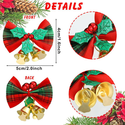 Christmas Bow with Bells for Crafts Christmas Mini Bowknot Ornament Craft Present Bow Christmas Tree Wreaths Hanging Decor (100 Pieces)