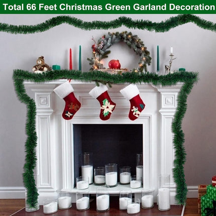 TURNMEON 2 Pack Total 66 Foot Christmas Garlands Greenery Decorations, Each 33 Ft Artificial Soft Green Pine Xmas Garland for Stairs Mantle Fireplace Christmas Decoration Outdoor Indoor Home Holiday